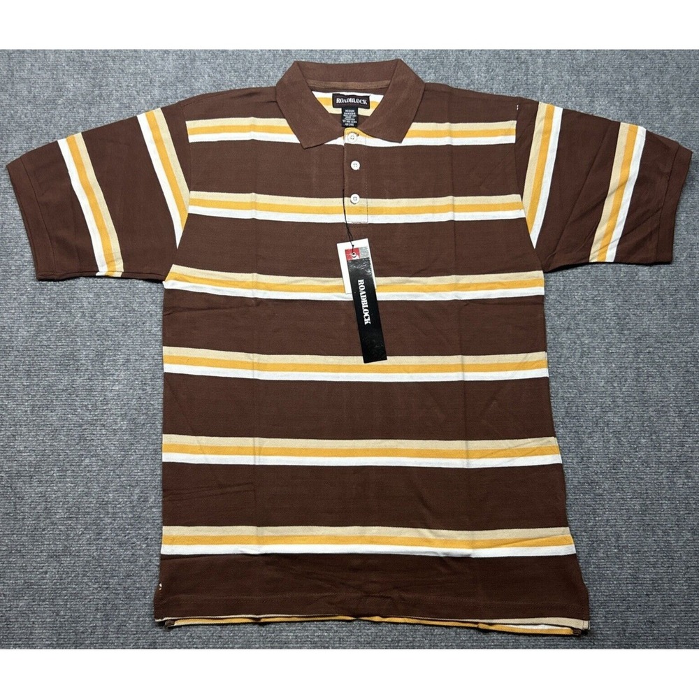 Vintage Roadblock Polo Shirt Mens M Multicolor Striped 90's Y2K Cotton New